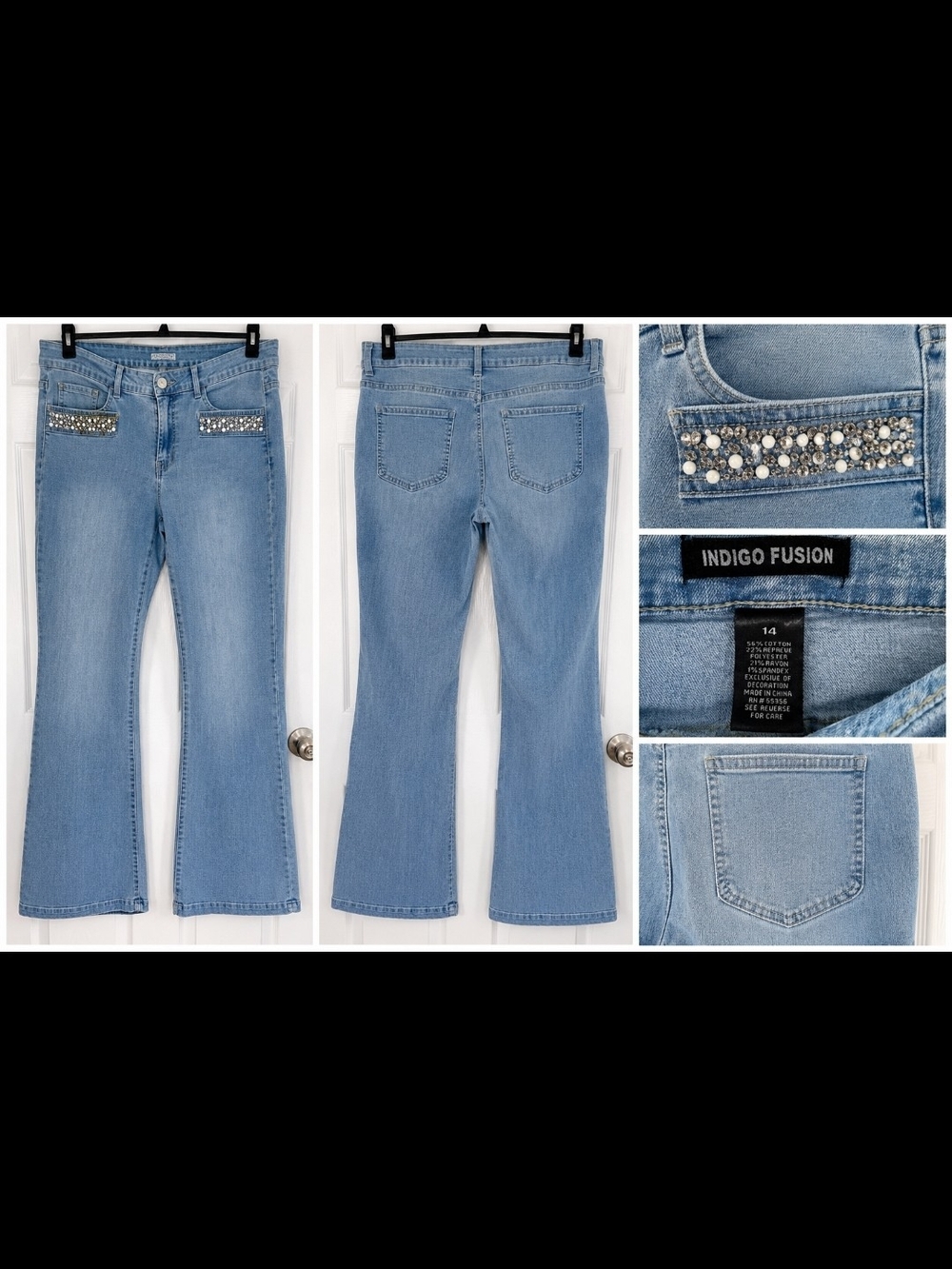 Light Blue Jeweled Flare Jeans - Women